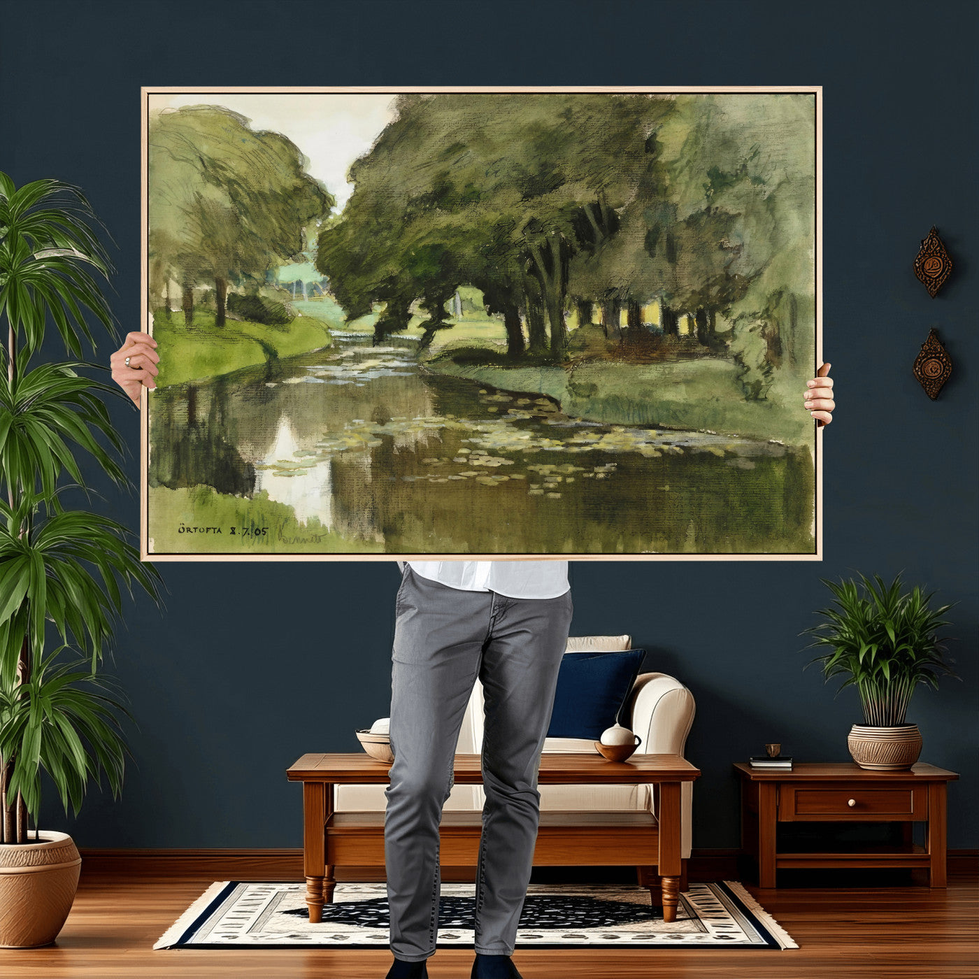 54446767-MGV-CV-36X24 - Anders Zorn Watercolor Canvas Print, Örtofta 1905 Swedish River Landscape, Impressionist Nature Art, Scandinavian Wall Decor, Plein Air Painting Print