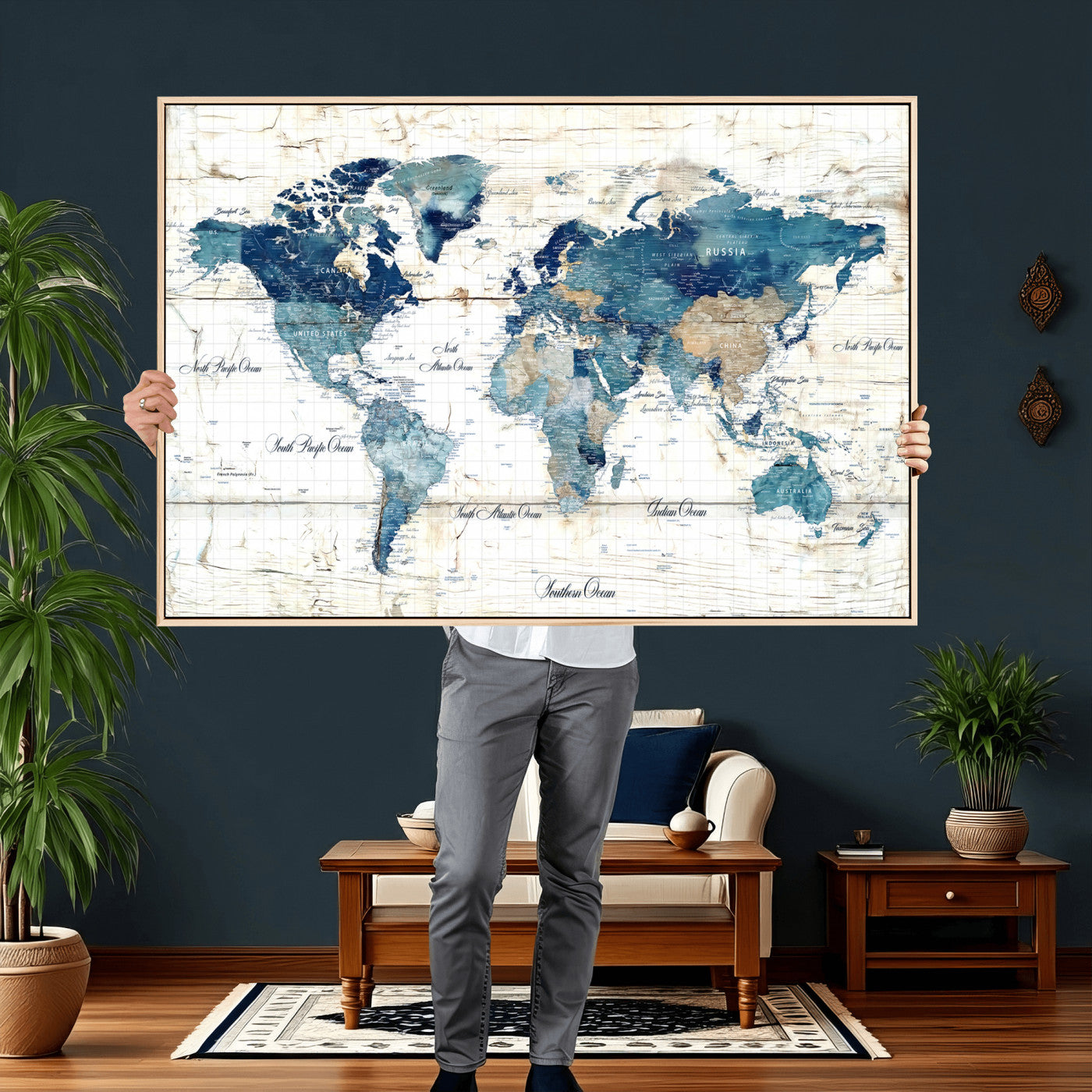 86799232-MGV-CV-36X24 - Watercolor World Map Canvas Wall Art Print – Abstract Colorful Travel Wall Decor