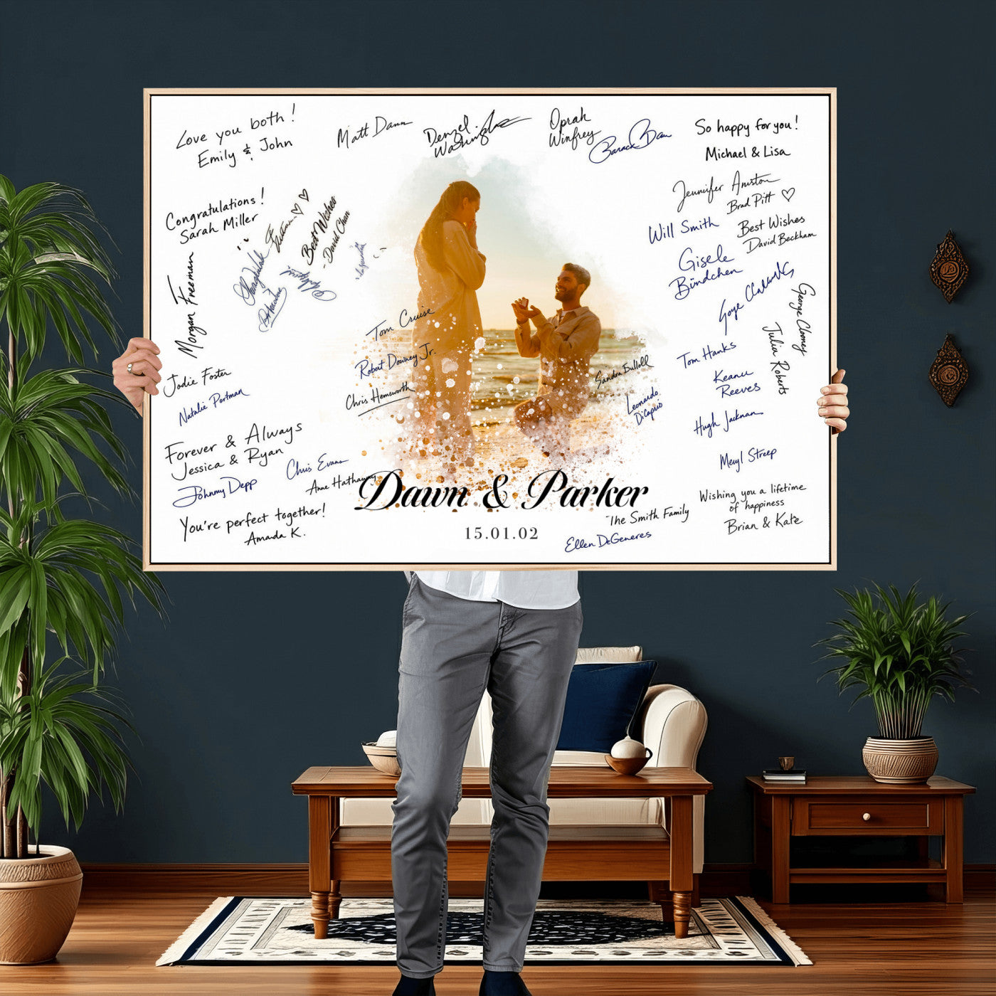 75692697-MGV-CV-36X24 - Wedding Guest Book Alternative Wall Art Canvas Print, Personalized Wedding Signature Poster, Custom Couple Photo Guestbook Canvas, Bridal Shower Reception Decor