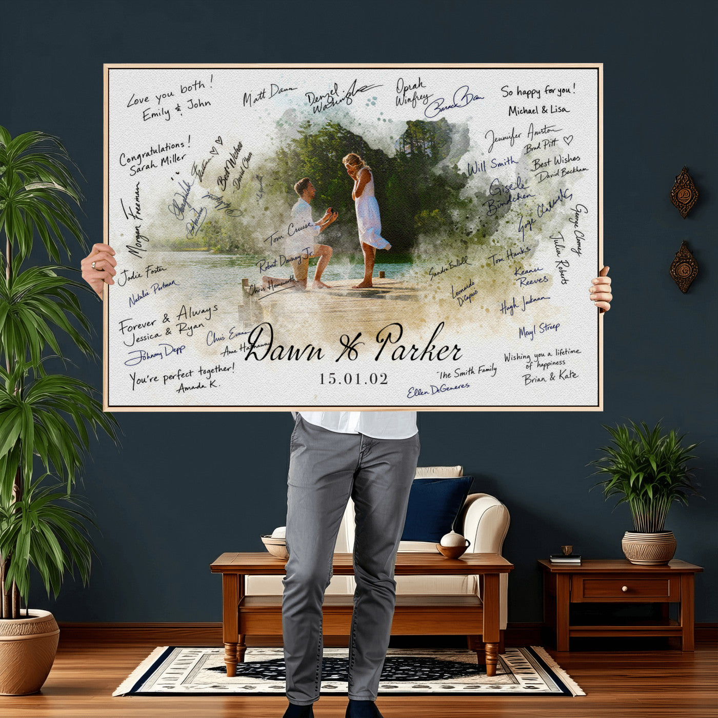 14326128-MGV-CV-36X24 - Wedding Guest Book Alternative Wall Art Canvas Print, Personalized Wedding Signature Poster, Custom Couple Photo Guestbook Canvas, Bridal Shower Reception Decor