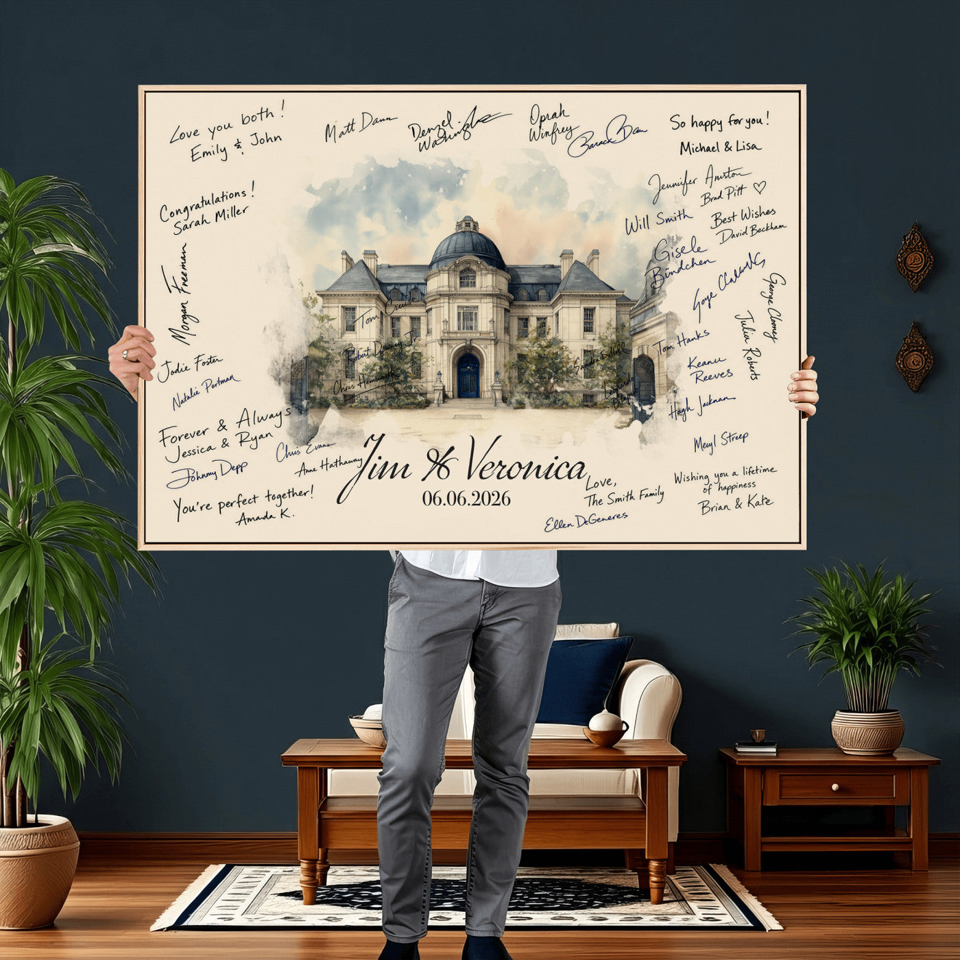17002059-MGV-CV-36X24 - Wedding Guest Book Alternative Wall Art Canvas Print, Personalized Wedding Signature Poster, Custom Couple Photo Guestbook Canvas