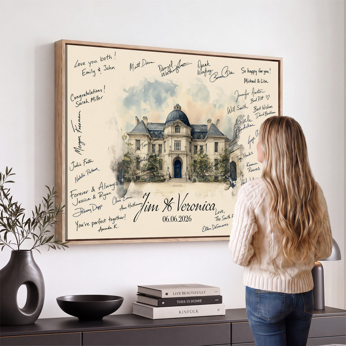 17002059-MGV-CV-36X24 - Wedding Guest Book Alternative Wall Art Canvas Print, Personalized Couple Photo Guestbook
