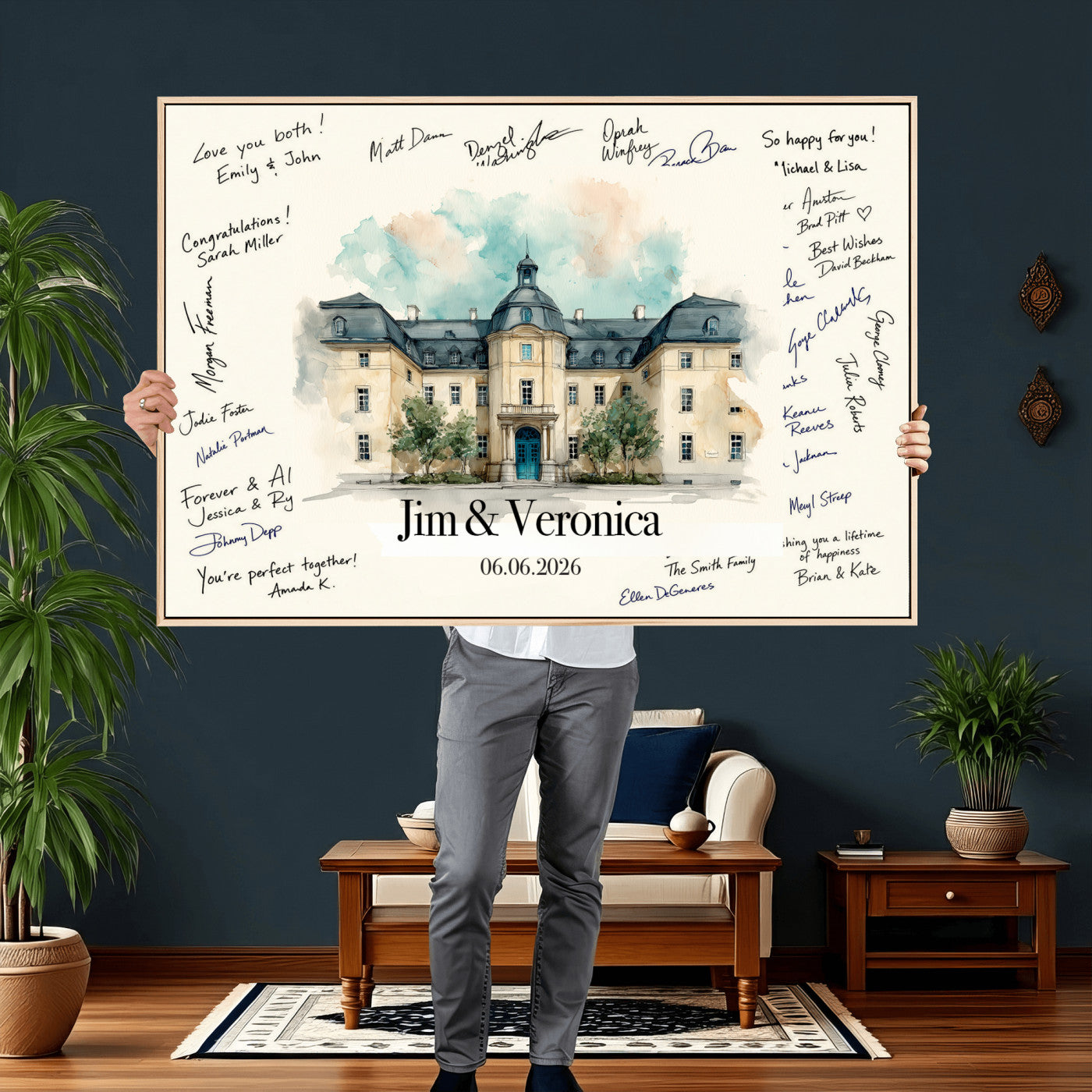 13409147-MGV-CV-36X24 - Wedding Guest Book Alternative Wall Art Canvas Print, Personalized Wedding Signature Poster, Custom Couple Photo Guestbook Canvas