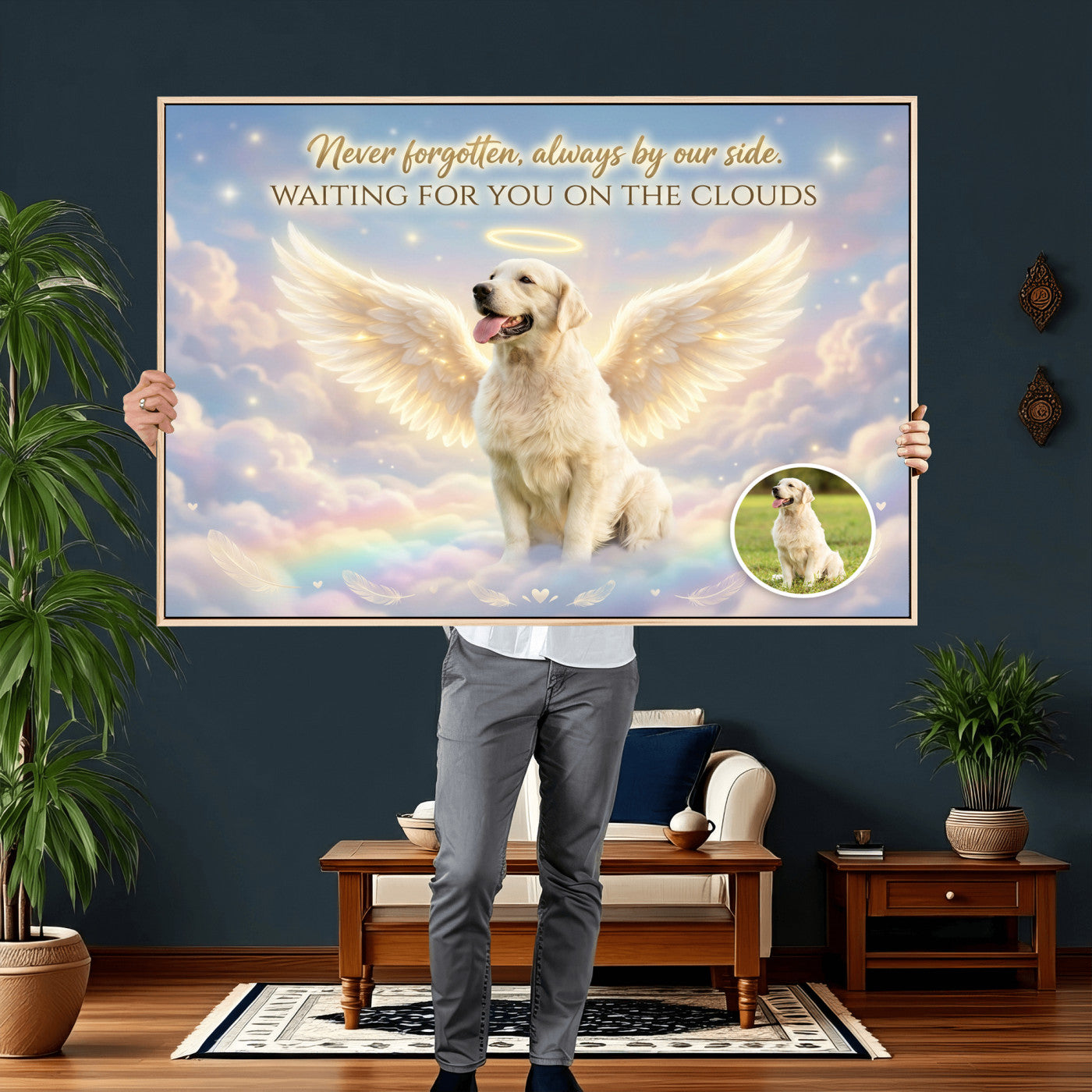 89664149-MGV-CV-36X24 - Pet Memorial Wall Art Canvas Print, Custom Dog Memorial Portrait, Personalized Angel Pet Loss Gift, Angel Wings Puppy Print