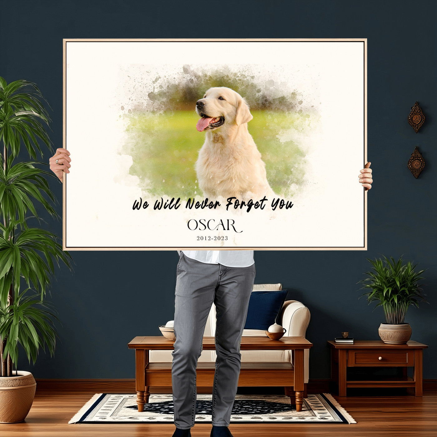 78367466-MGV-CV-36X24 - Watercolor Pet Memorial Wall Art Canvas Print, Custom Dog Memorial Portrait, Personalized Angel Pet Loss Gift, Angel Wings Puppy Print