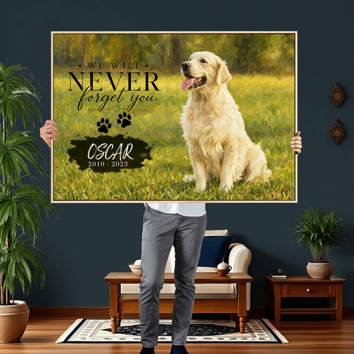 38460512P2-MGV-CV-36X24 - Pet Memorial Wall Art Canvas Print, Custom Dog Memorial Portrait, Personalized Angel Pet Loss Gift, Angel Wings Puppy Print