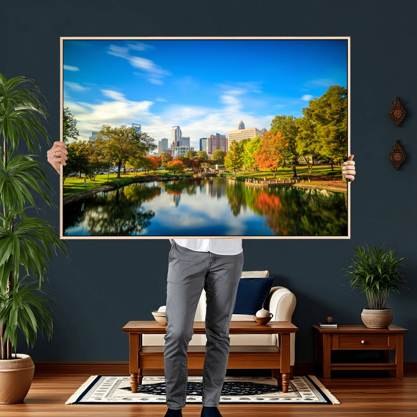 83254720-MGV-CV-36X24 - Charlotte Skyline Canvas Wall Art Print – North Carolina Cityscape Photography Print
