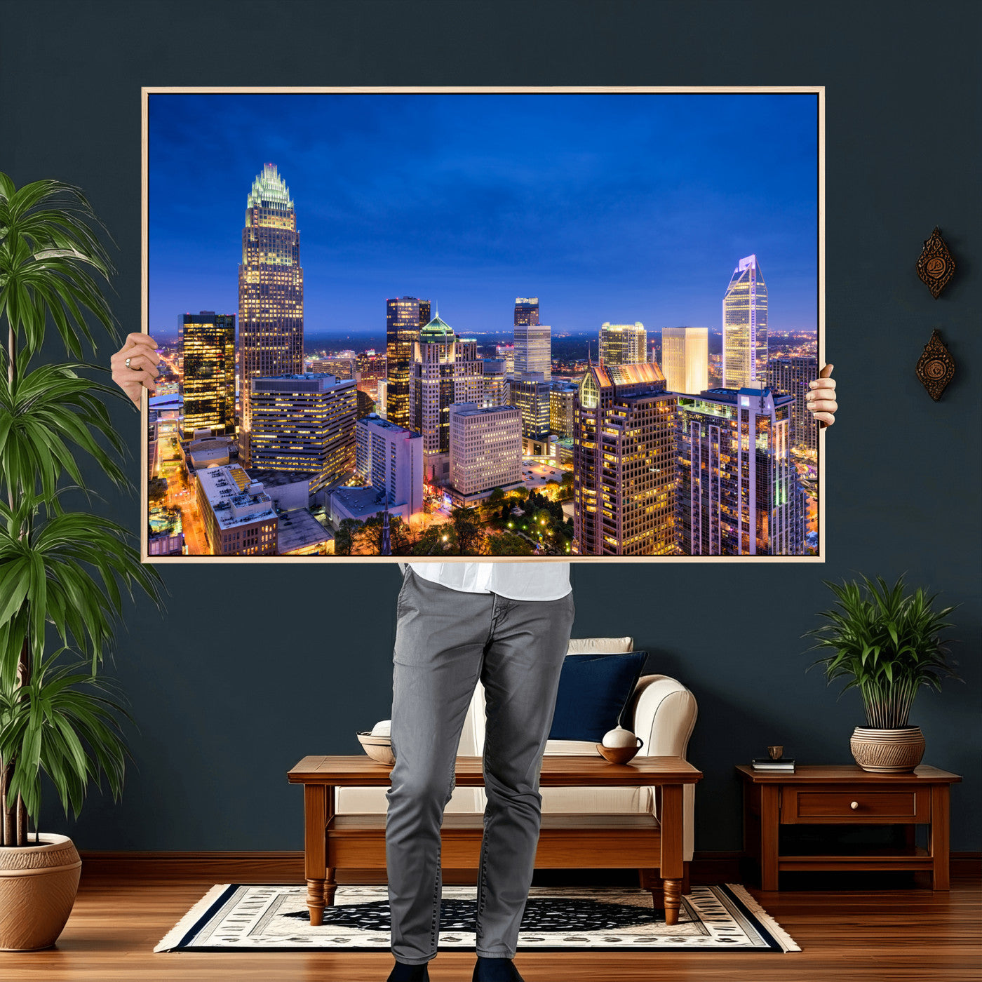 74382190-MGV-CV-36X24 - Charlotte Skyline Canvas Wall Art Print – North Carolina Cityscape Photography Print