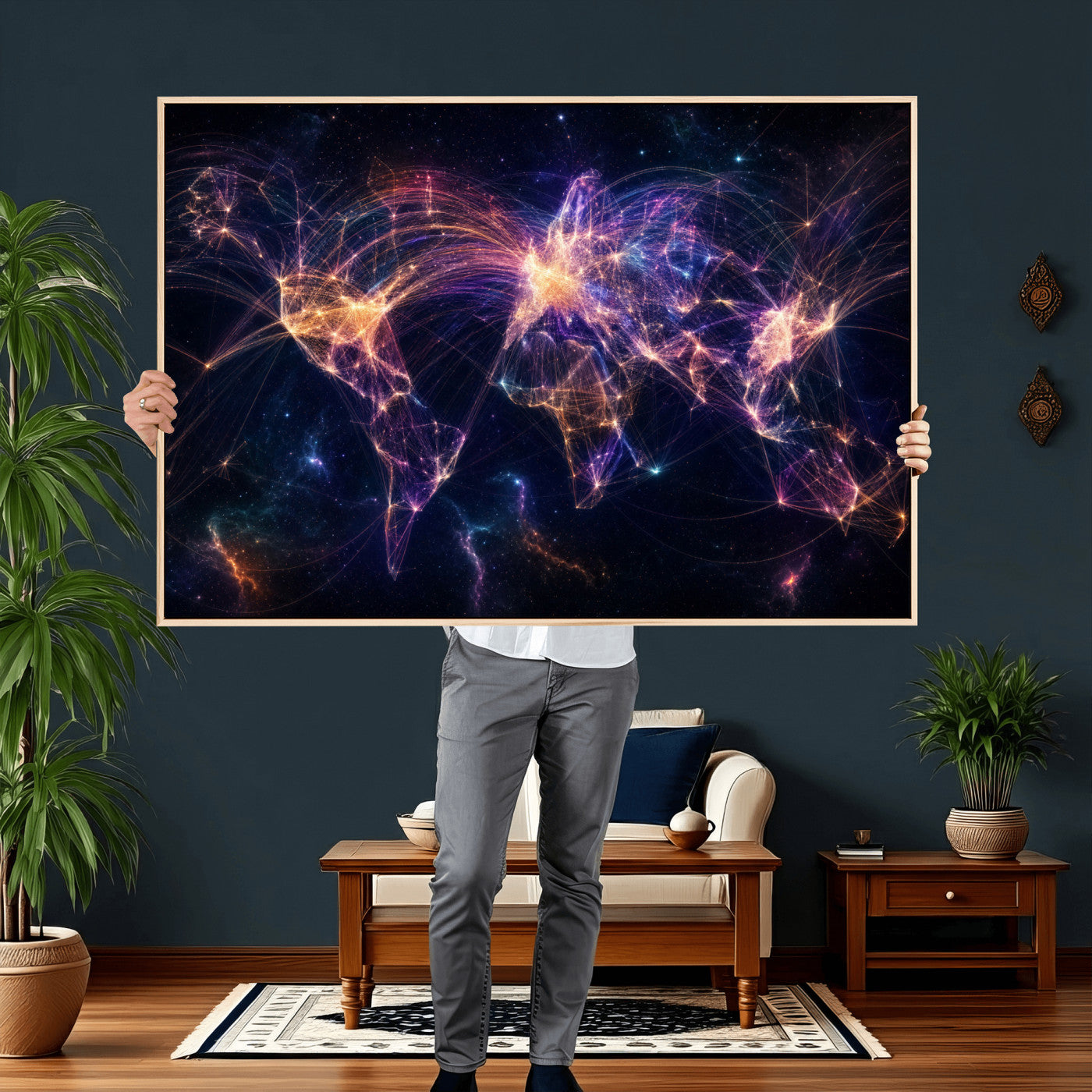 75155491-MGV-CV-36X24 - Global Flight Routes Map Canvas Wall Art, Worldwide Aviation Network Print, International Air Travel Wall Decor