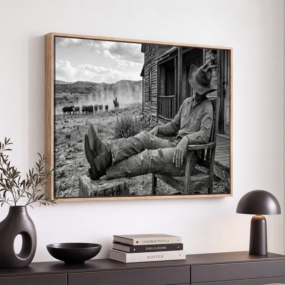 94461975S-MGV-CV-36X24 - Vintage Sleeping Cowboy Wall Art Canvas Print, Western Home Decor
