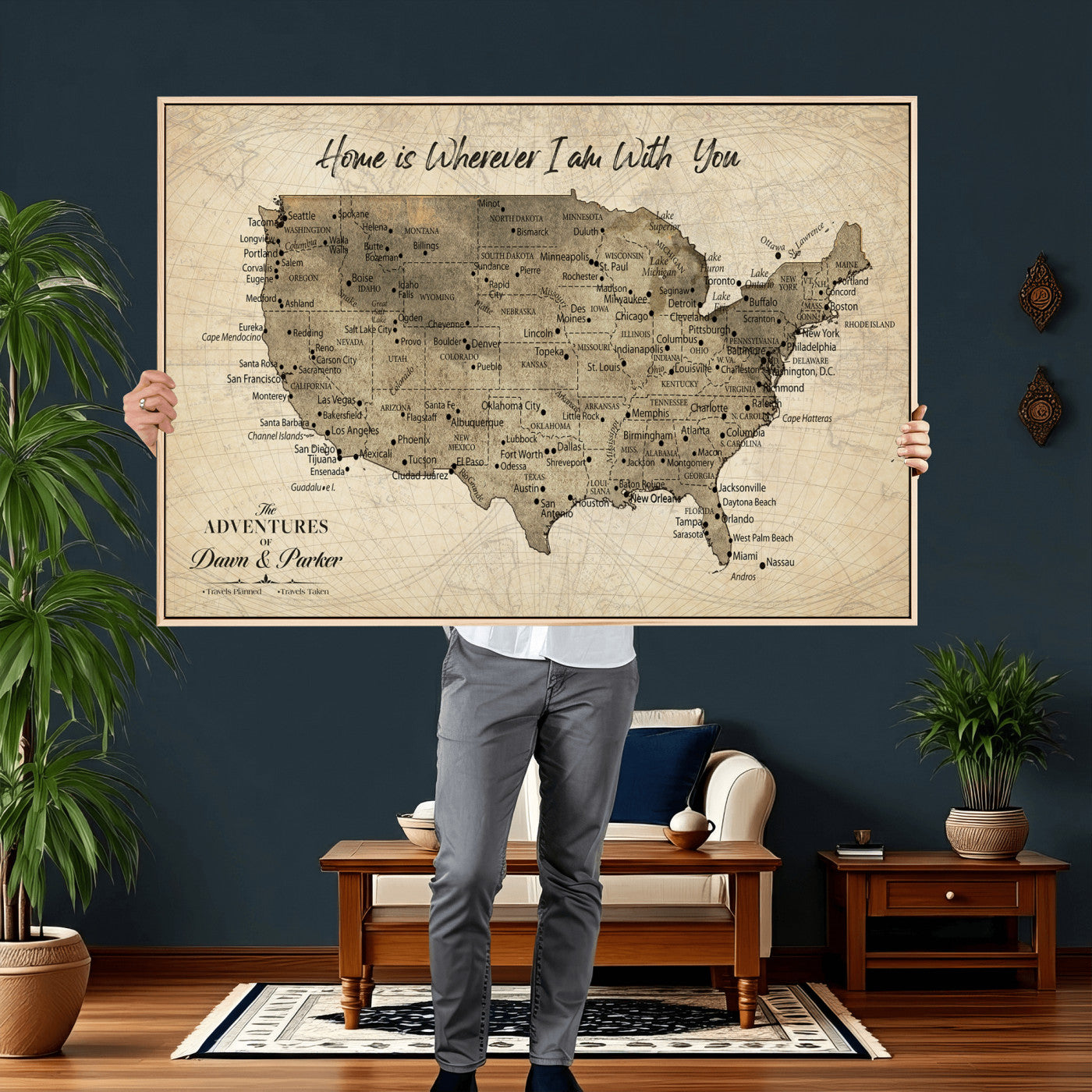 19102499U-MGV-CV-36X24 - Personalized USA Push Pin Travel Map Canvas for Adventure Wall Decor