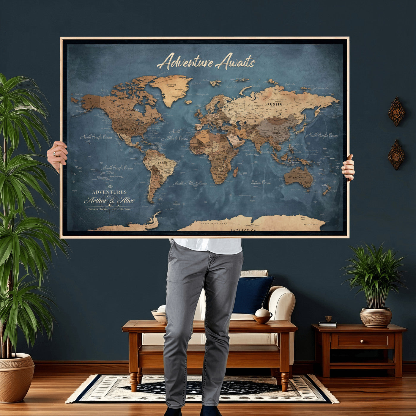 14637271-MGV-CV-36X24 - Custom Push Pin World Map Canvas | Personalized Travel Tracker | Wedding Anniversary Gift for Couples | Adventure Map Wall Art with Pins