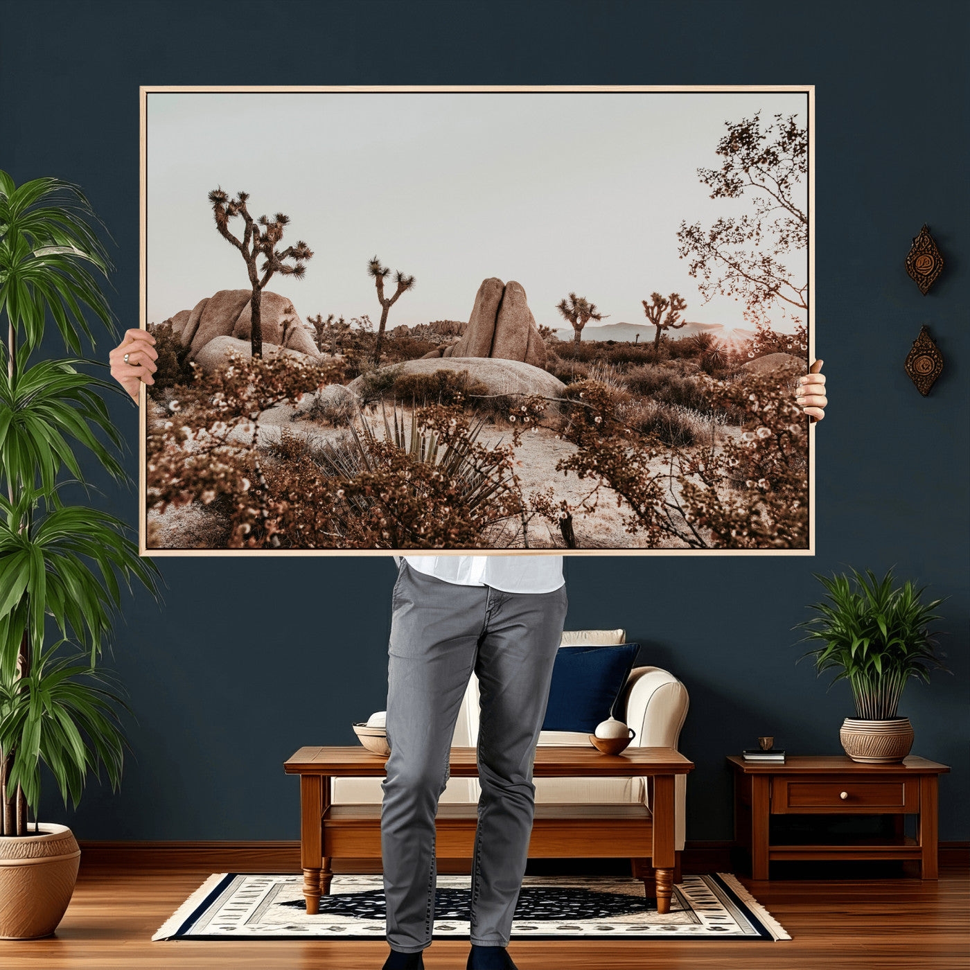 75778944-MGV-CV-36X24 - Joshua Tree Desert Canvas Wall Art Print | Desert Landscape Photography, Boho Southwest Wall Decor, Nature Canvas - Ready to Hang