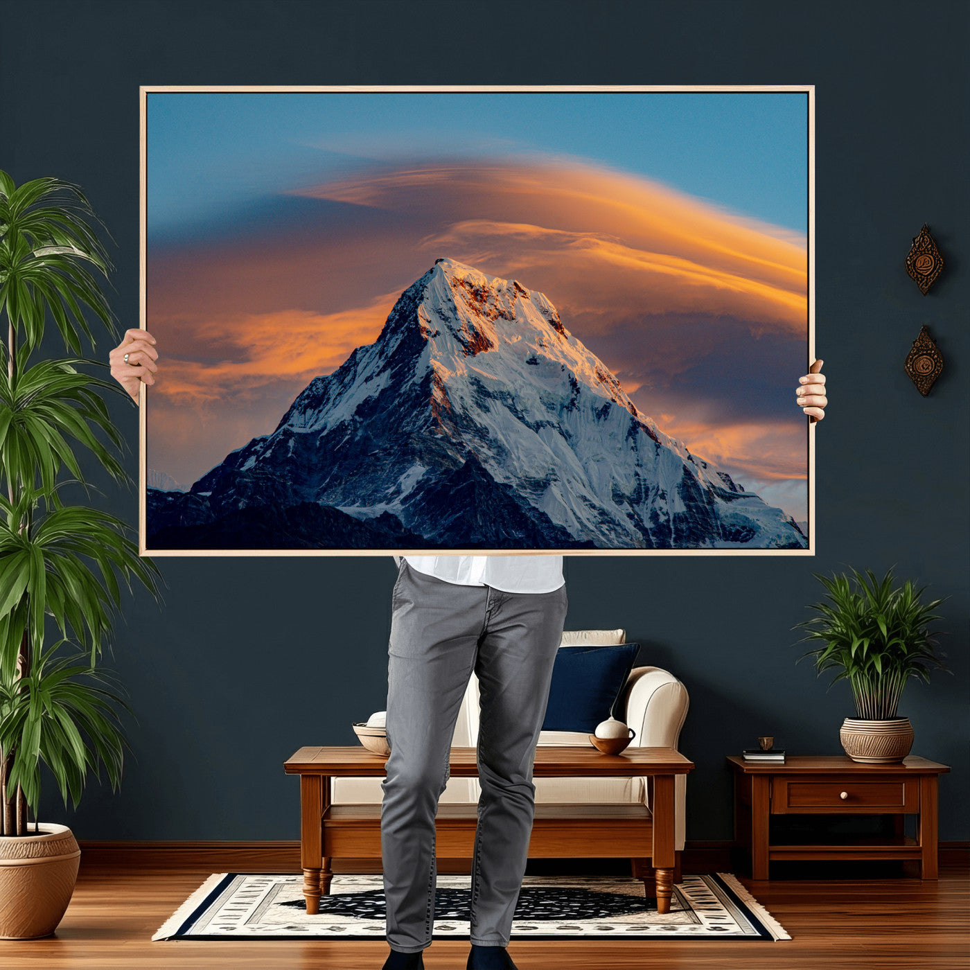 73810927-MGV-CV-36X24 - Snow Mountain Canvas Wall Art Print, Alpine Peak Landscape, Winter Nature Photography, Large Mountain Decor, Ready to Hang