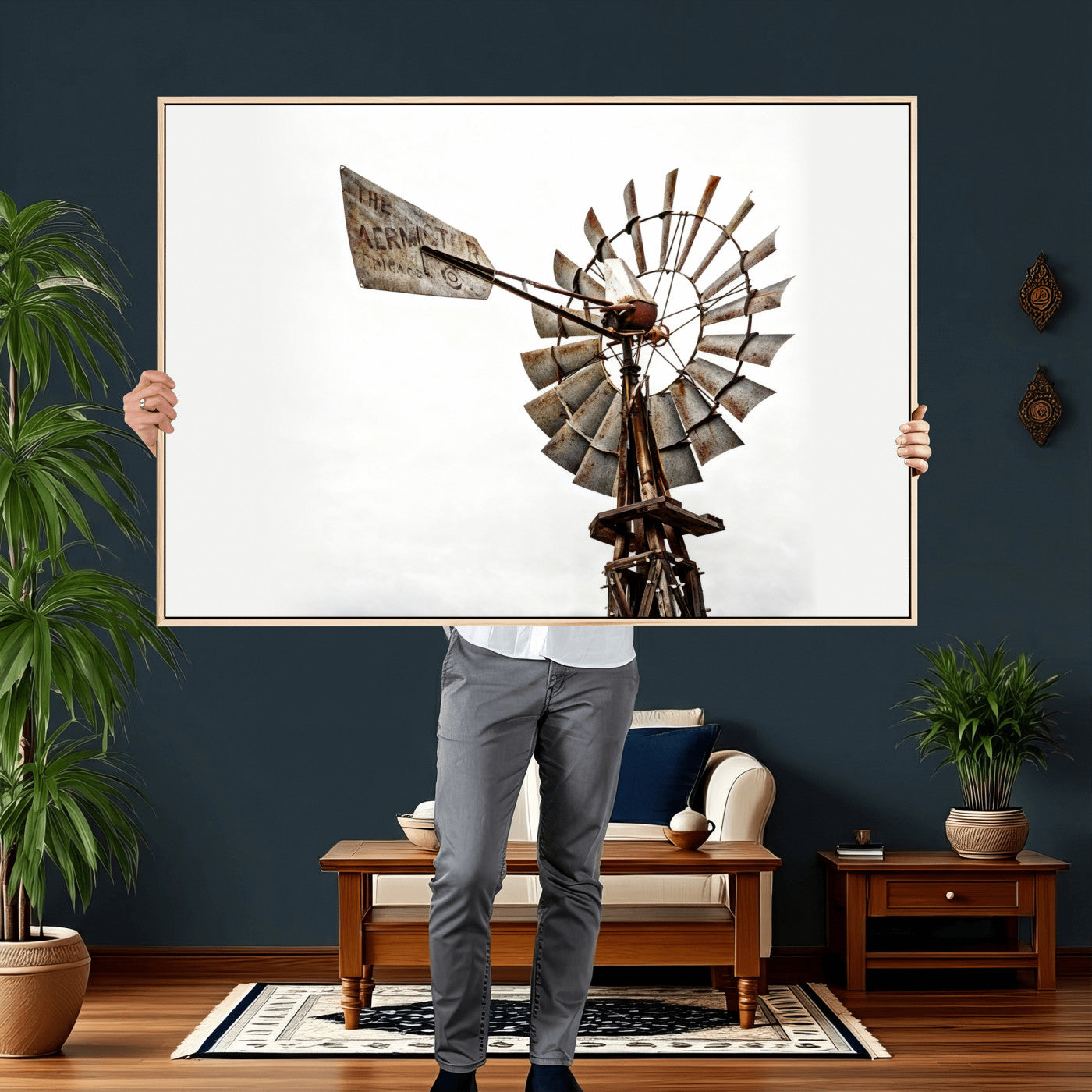 99806928-MGV-CV-36X24 - Rustic Farmhouse Windmill Canvas Wall Art Vintage Western Farmhouse Print