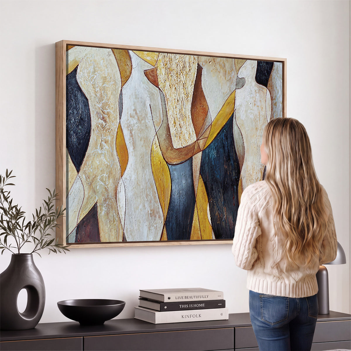 96079939-MGV-CV-36X24 - Mid Century Modern Figurative Canvas Wall Art Abstract Cubist Painting Print
