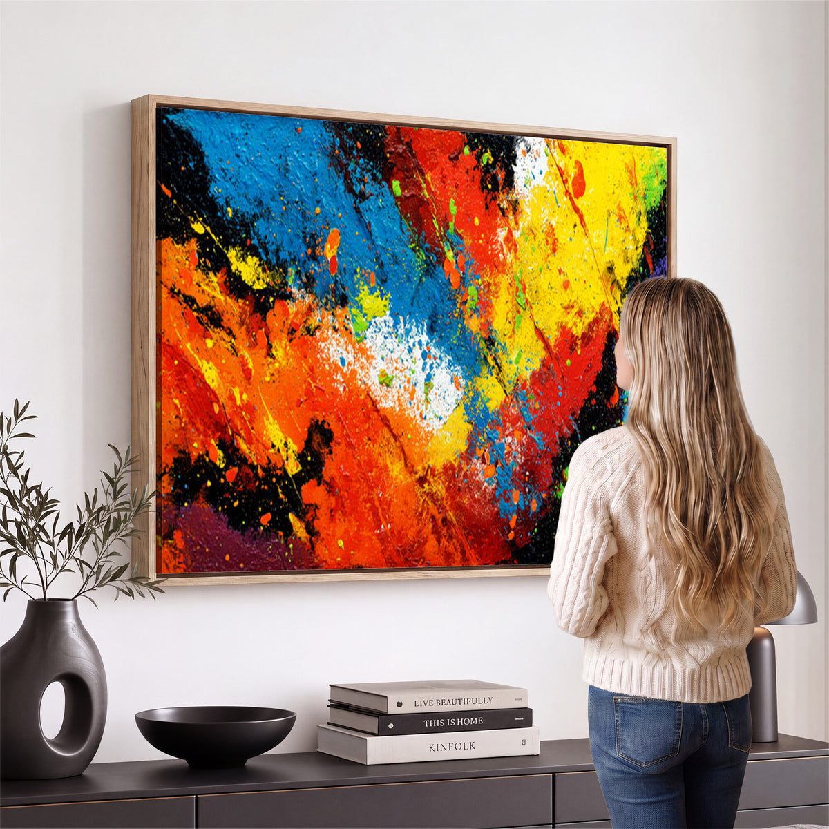 74888753-MGV-CV-36X24 - Vibrant Blue Abstract Canvas Wall Art Colorful Painterly Oil Painting Style Print