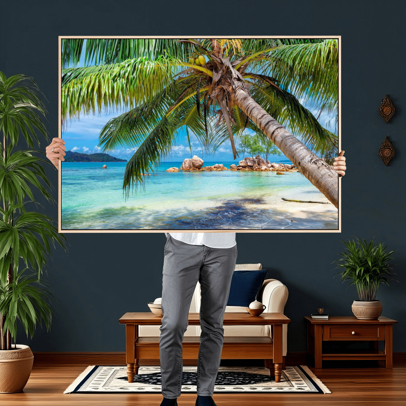 86824715-MGV-CV-36X24 - Seychelles Beach Canvas Wall Art - Anse Volbert Praslin Island Print