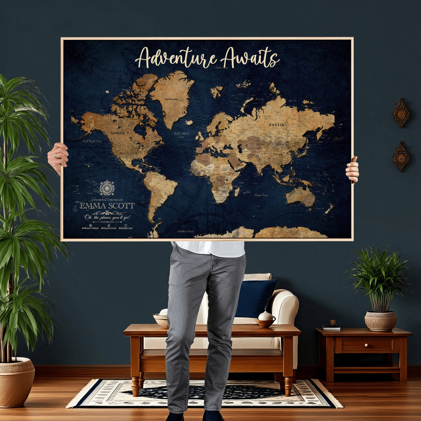 44399597-MGV-CV-36X24 - Custom Push Pin World Map Canvas Print – Personalized Travel Map Wall Art