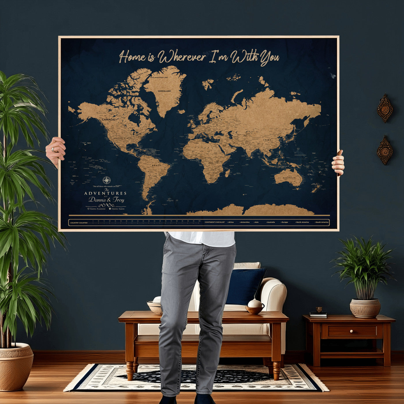 45598170-MGV-CV-36X24 - Custom Push Pin World Map Canvas Print – Personalized Travel Map Wall Art