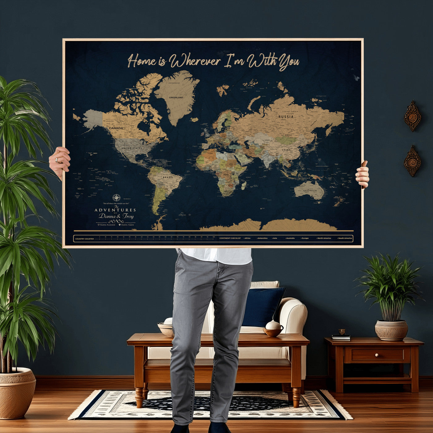 14276407-MGV-CV-36X24 - Custom Push Pin World Map Canvas Print – Personalized Travel Map Wall Art