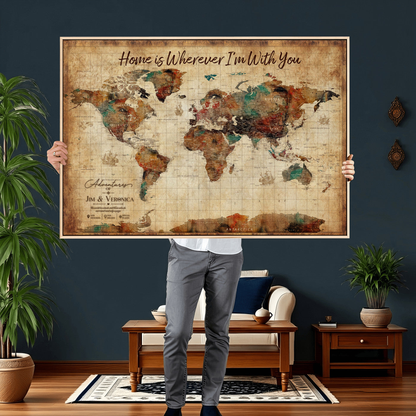 48389322-MGV-CV-36X24 - Custom Push Pin World Map Canvas Print – Personalized Travel Map Wall Art