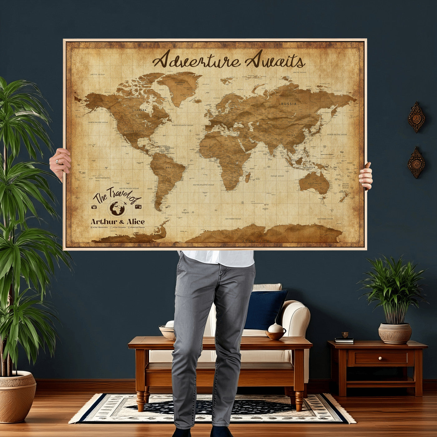 43427501-MGV-CV-36X24 - Custom Push Pin World Map Canvas Print – Personalized Travel Map Wall Art