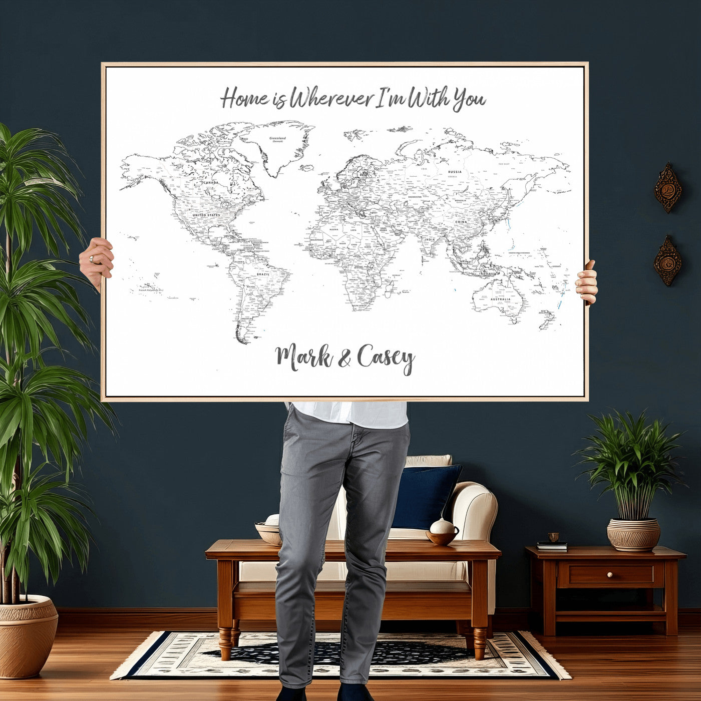 84721465-MGV-CV-36X24 - Custom Push Pin World Map Canvas Print – Personalized Travel Map Wall Art