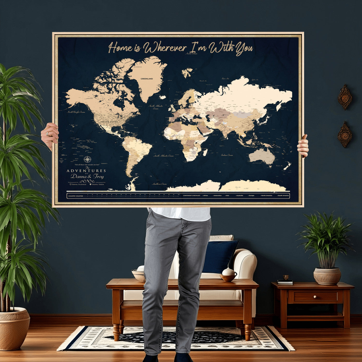 29990805-MGV-CV-36X24 - Custom Push Pin World Map Canvas Print – Personalized Travel Map Wall Art