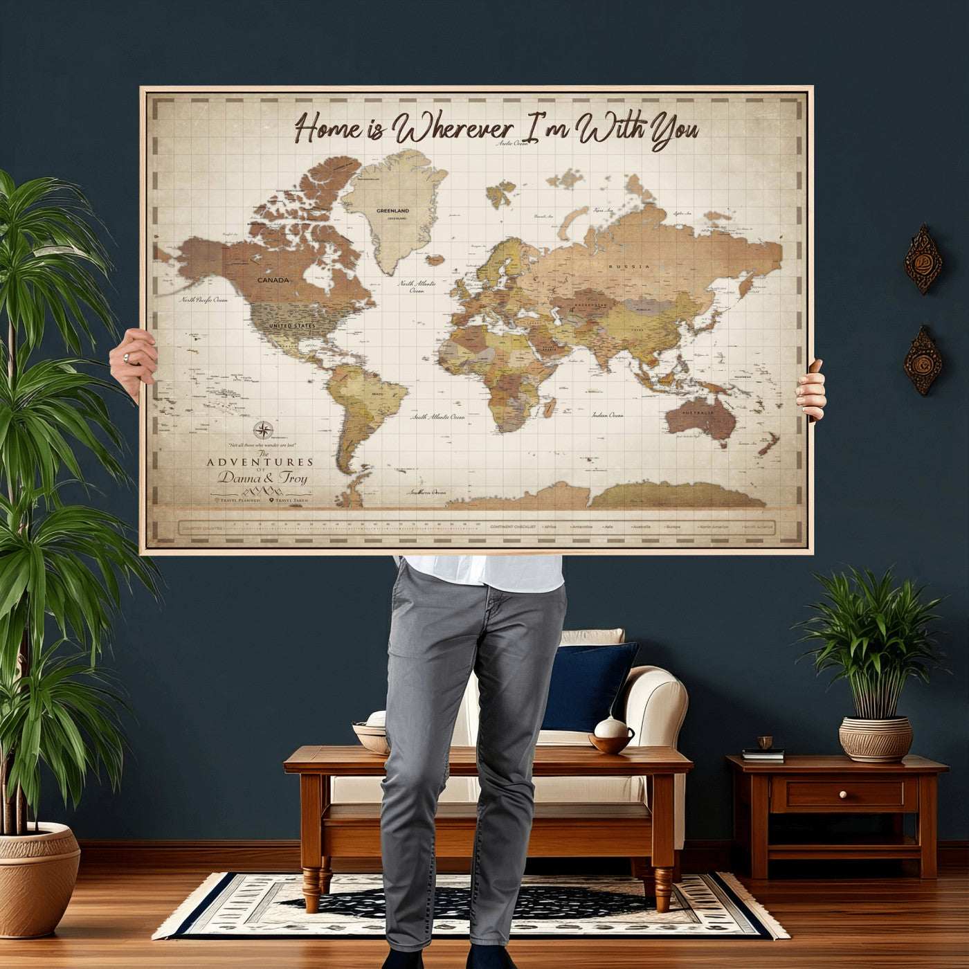 33352020-MGV-CV-36X24 - Custom Push Pin World Map Canvas Print – Personalized Travel Map Wall Art