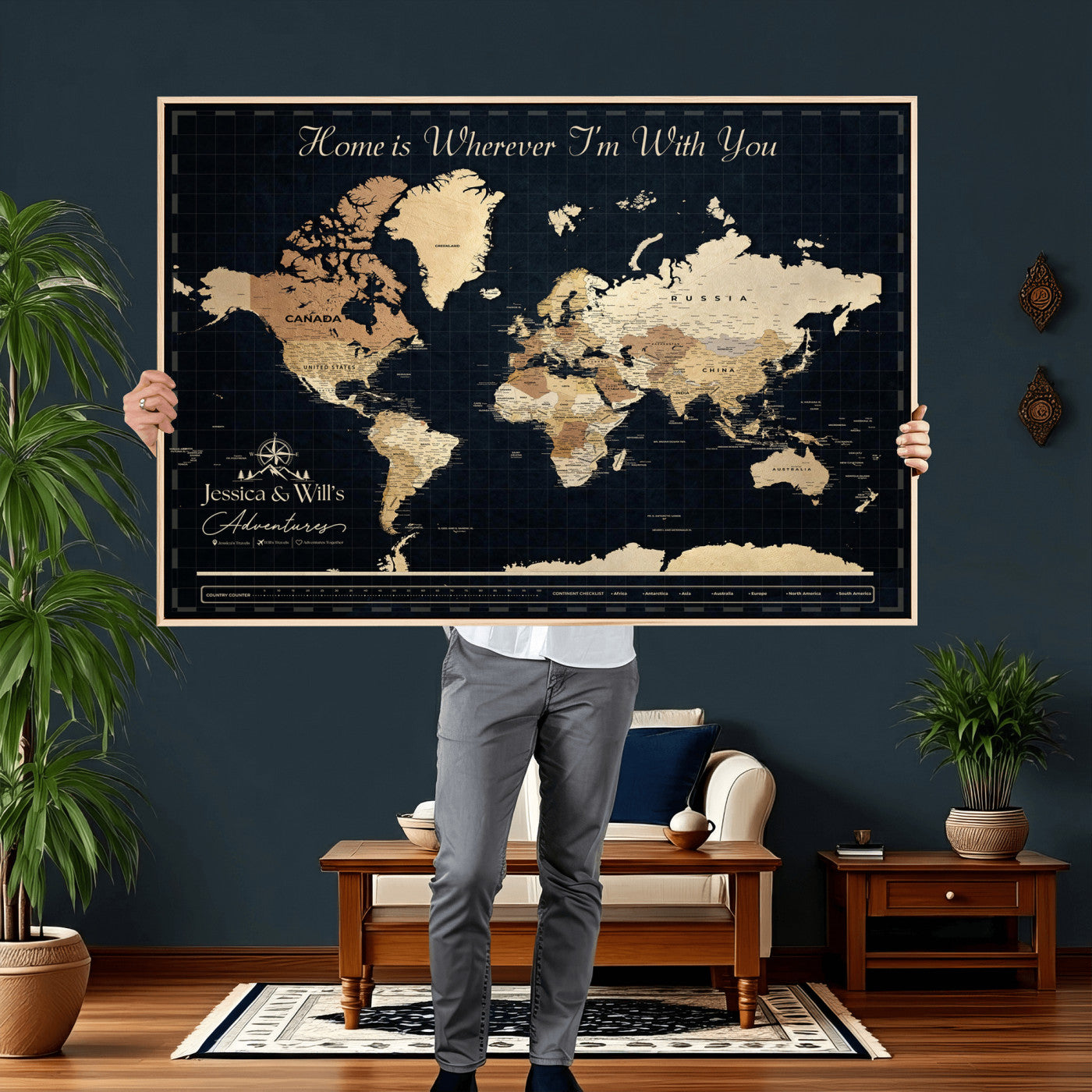 83786806-MGV-CV-36X24 - Custom Push Pin World Map Canvas Print – Personalized Travel Map Wall Art