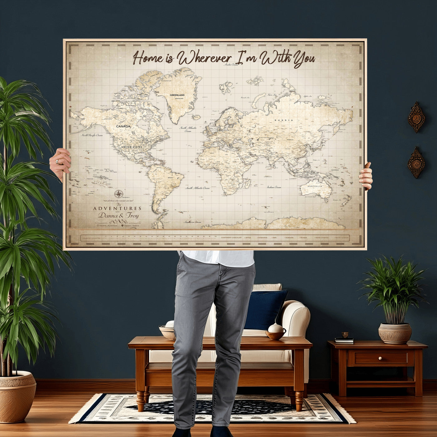 40086720-MGV-CV-36X24 - Custom Push Pin World Map Canvas Print – Personalized Travel Map Wall Art
