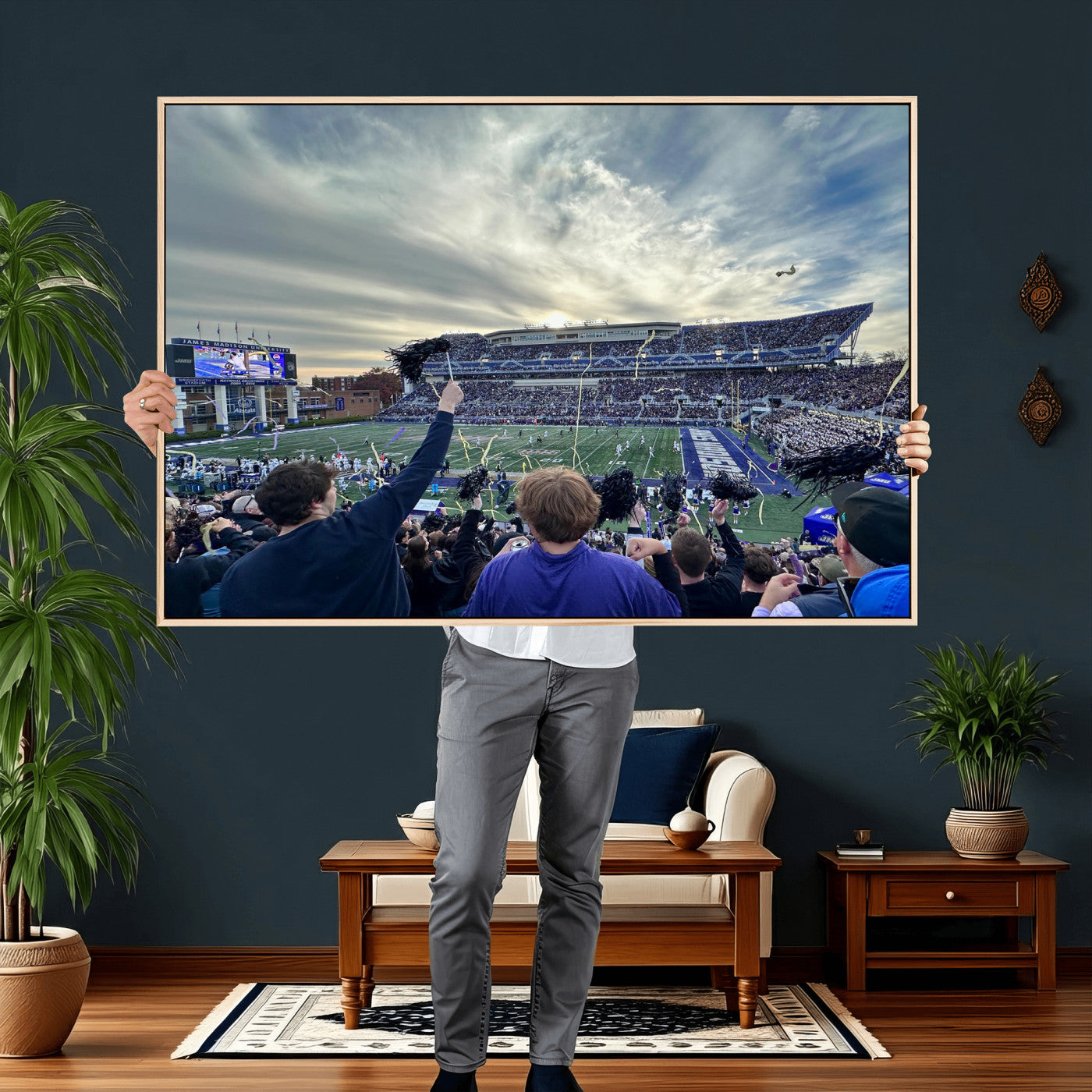 400867JMU-MGV-CV-36X24 - JMU Stadium Wall Art Canvas Print for Game Room Decor - James Madison University Stadium