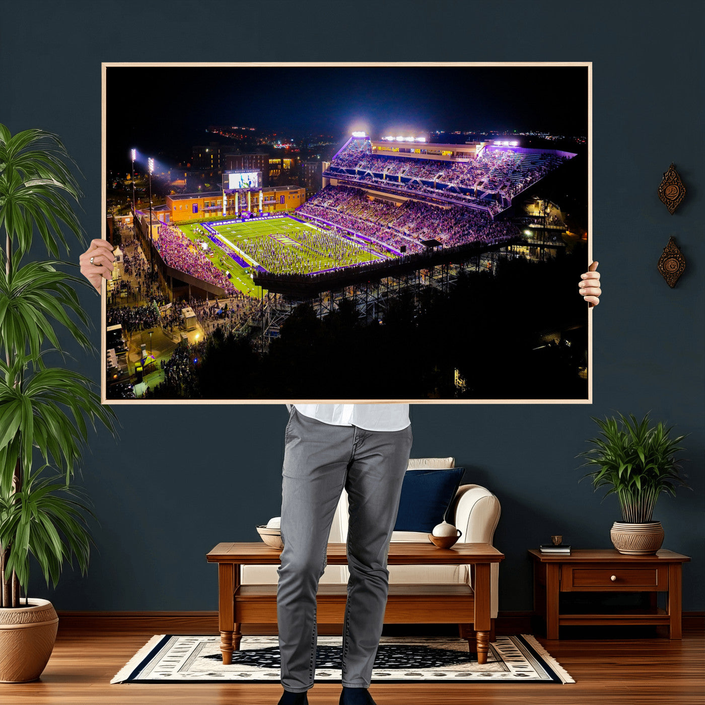 400867JMU2-MGV-CV-36X24 - JMU Stadium Wall Art Canvas Print for Game Room Decor - James Madison University Stadium