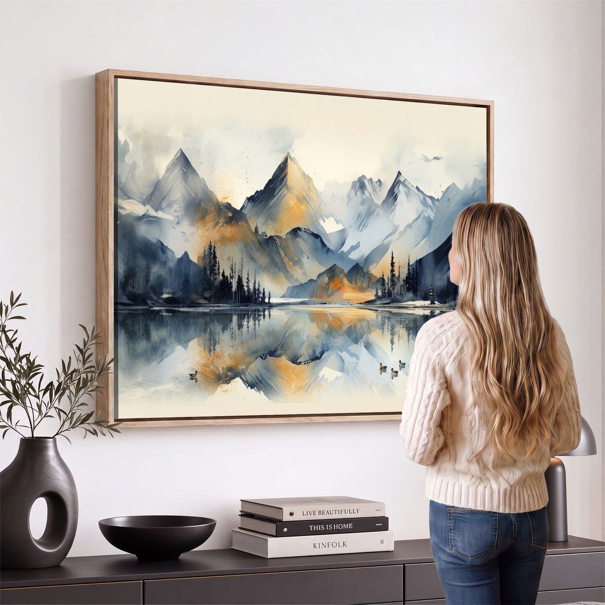10196184T-MGV-CV-36X24 - Lake Abstract Mountain Wall Art Canvas Print