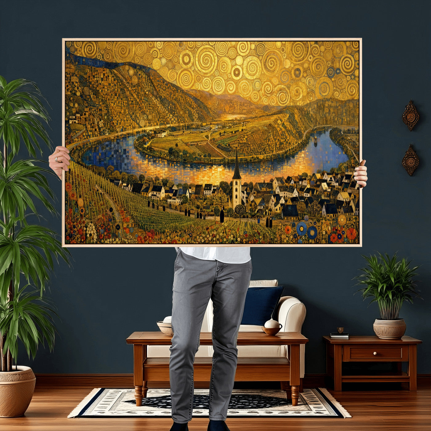 33713008-MGV-CV-36X24 - Gustav Klimt Style Mosel City Wall Art Canvas Print
