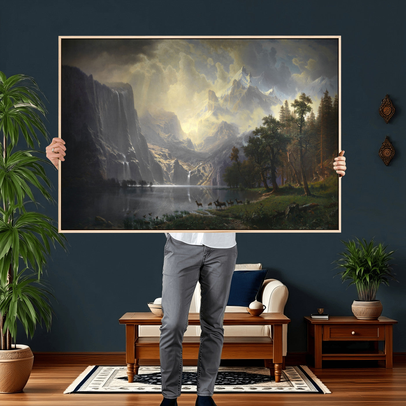 88679214-MGV-CV-36X24 - Albert Bierstadt Among the Sierra Nevada California Yosemite Wall Art Canvas Print, Classic Fine Art Painting Print