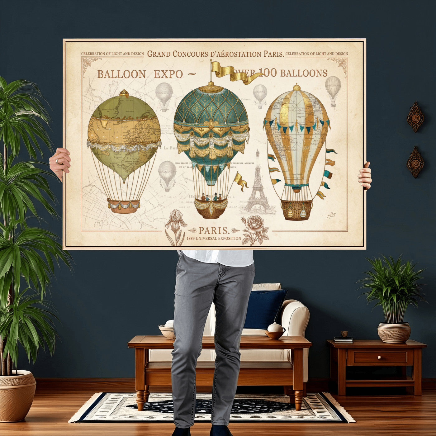 31530449-MGV-CV-36X24 - Kimberly Allen Paris Balloon Expo Wall Art Canvas Print, Vintage 1889 French Hot Air Balloon Poster