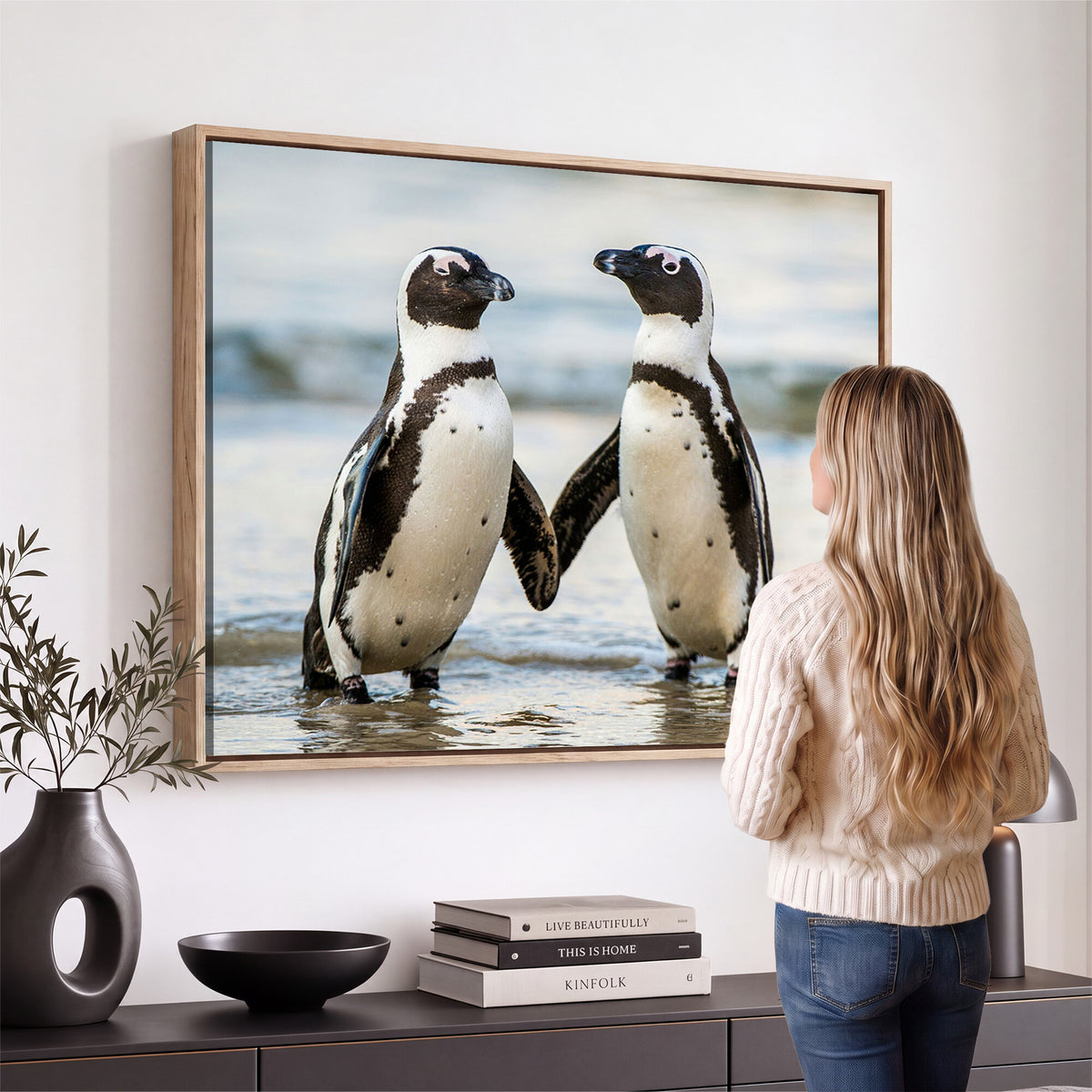 64870405-MGV-TP-30X20 - African Penguins Boulders Beach Wall Art Canvas Print, Cute Penguin Couple Photo Print