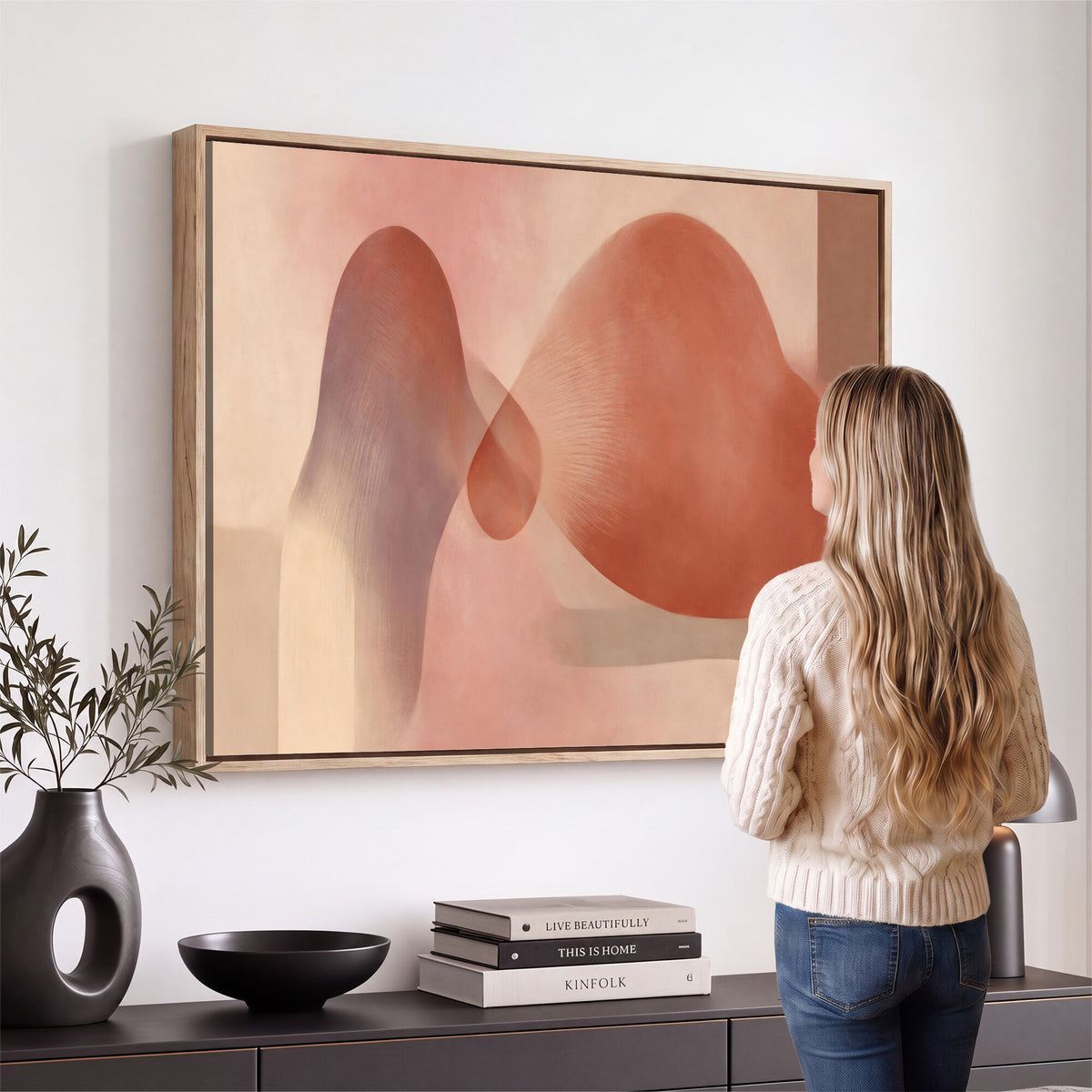 85110643-MGV-CV-36X24 - Vinna Begin Calin Biomorphic Abstract Wall Art Canvas Print, Terracotta Pink Organic Shapes