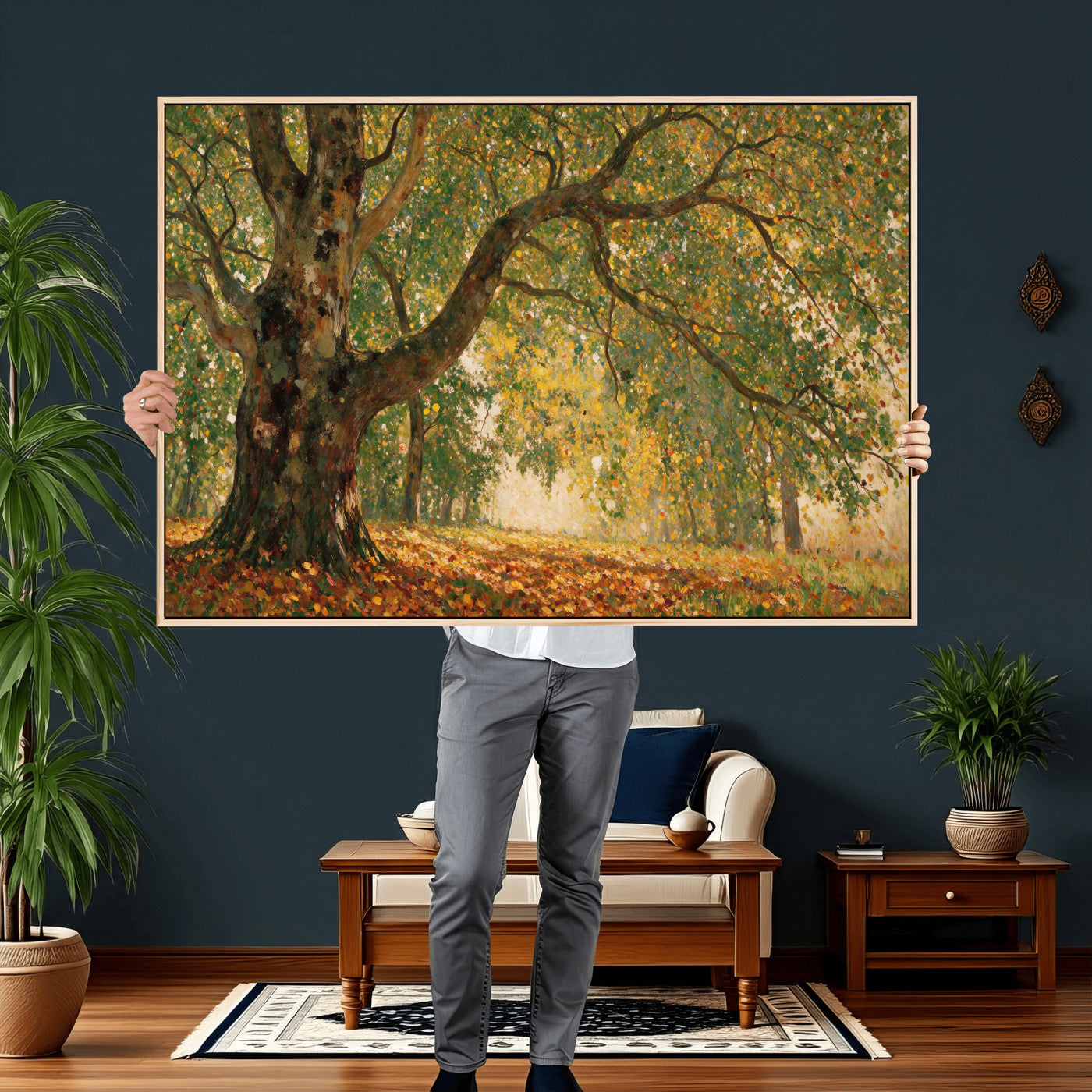 52555601-MGV-CV-36X24 - Claude Monet Style The Bodmer Oak Fontainebleau Forest Wall Art Canvas Print, Autumn Landscape Painting Print