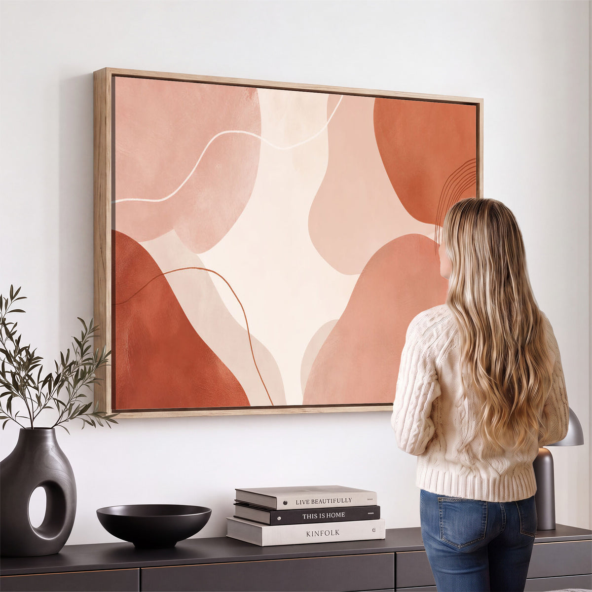 17685421-MGV-CV-36X24 - Abstract Boho Terracotta Wall Art Canvas Print, Mid Century Minimalist Painting Print