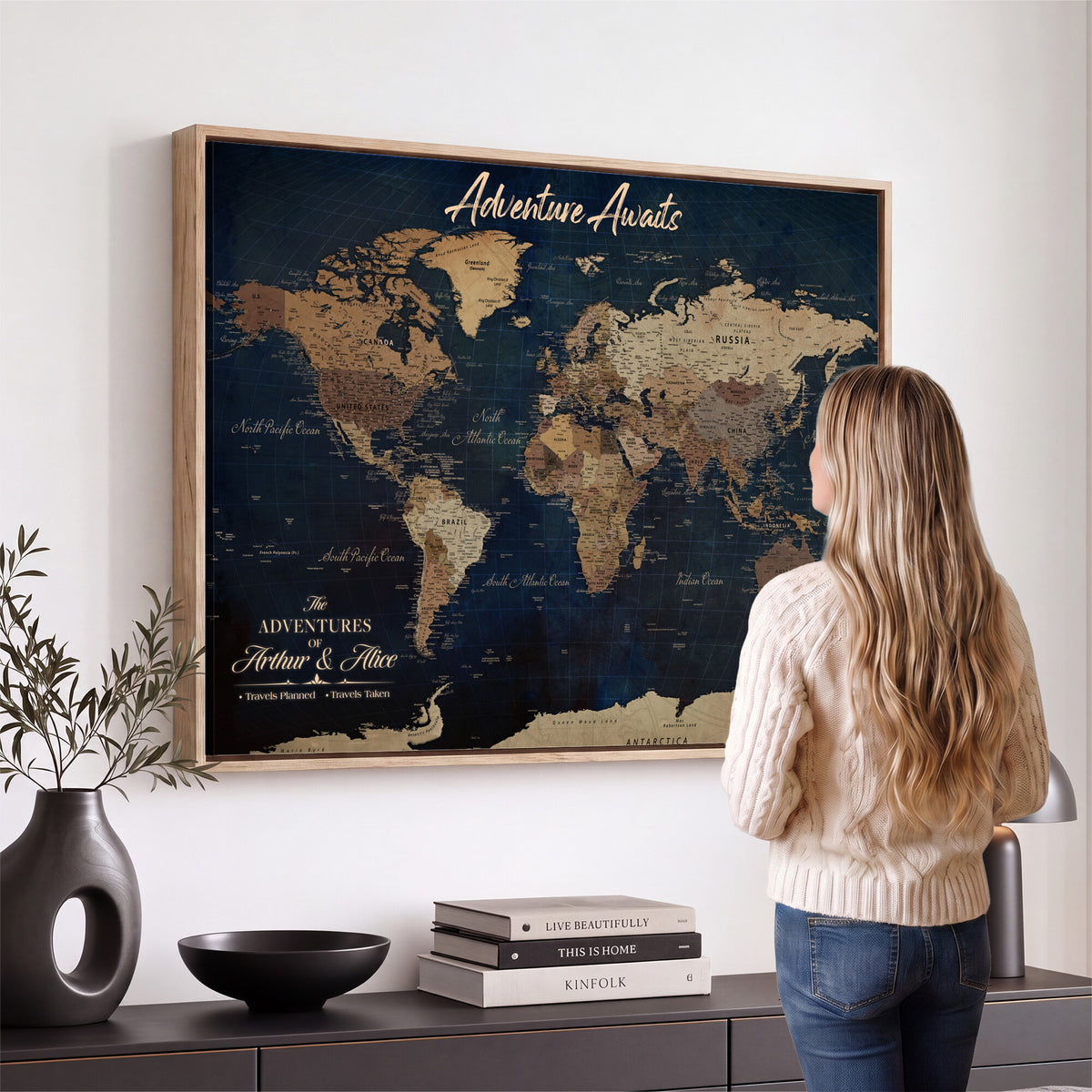 74477969-MGV-CV-36X24 - Custom Push Pin World Map Canvas | Personalized Travel Tracker | Wedding Anniversary Gift for Couples | Adventure Map Wall Art with Pins