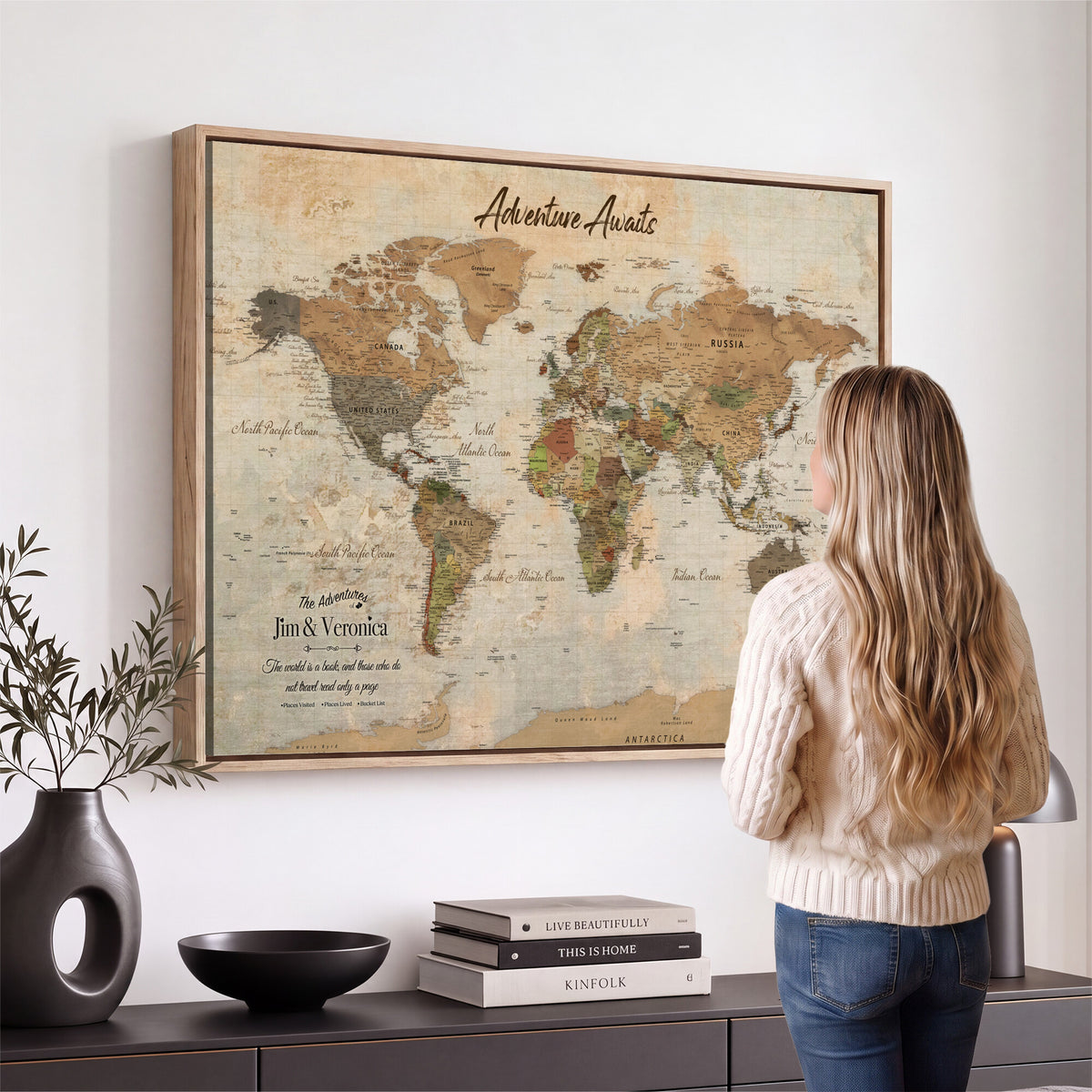 51298056-MGV-CV-36X24 - Custom Push Pin World Map Canvas | Personalized Travel Tracker | Wedding Anniversary Gift for Couples | Adventure Map Wall Art with Pins