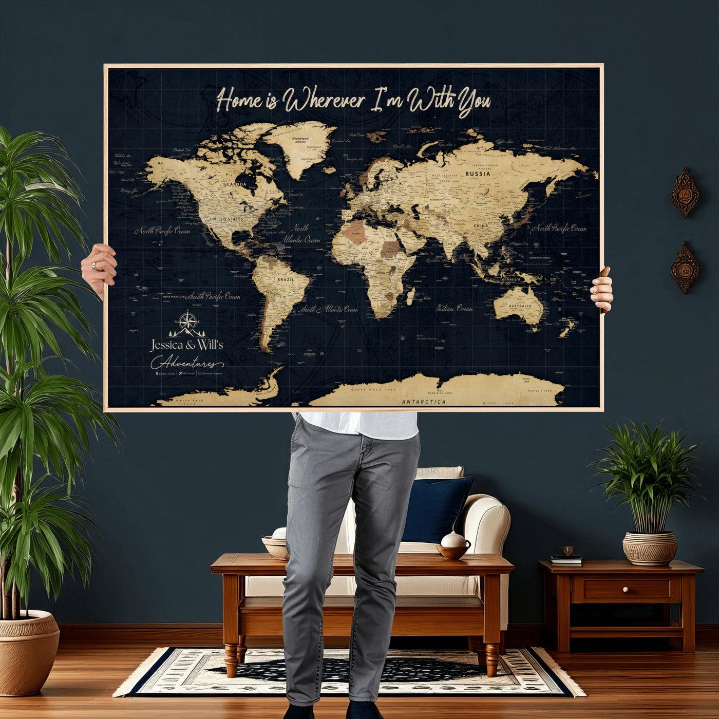19542599-MGV-CV-36X24 - Custom Push Pin World Map Canvas | Personalized Travel Tracker | Wedding Anniversary Gift for Couples | Adventure Map Wall Art with Pins