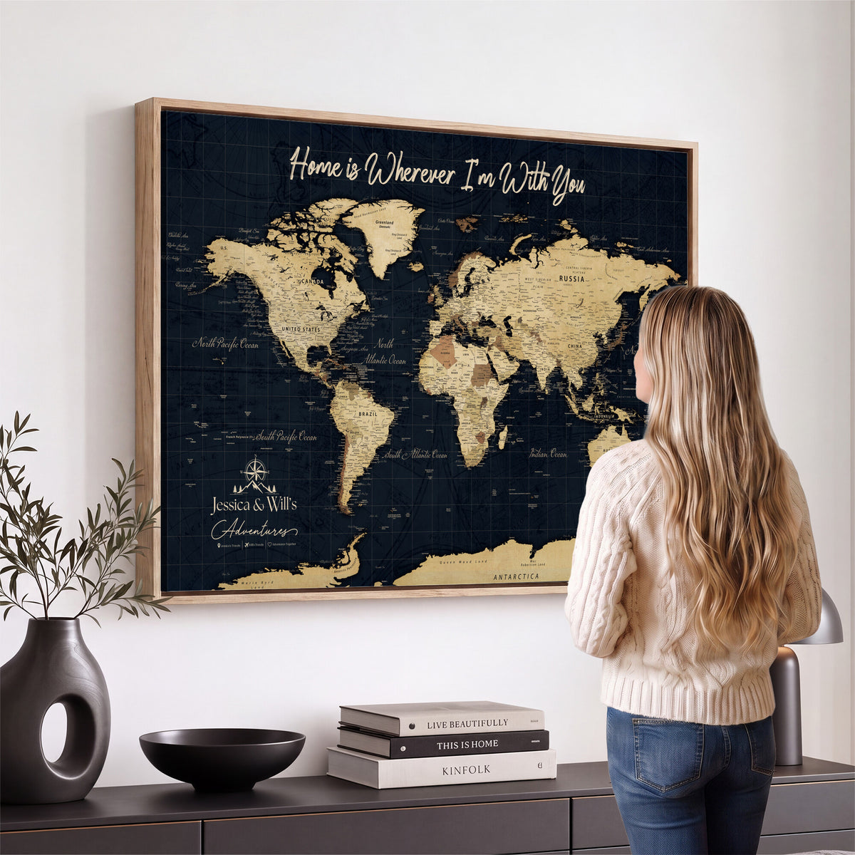 19542599-MGV-CV-36X24 - Custom Push Pin World Map Canvas | Personalized Travel Tracker | Wedding Anniversary Gift for Couples - Adventure Map Wall Art with Pins