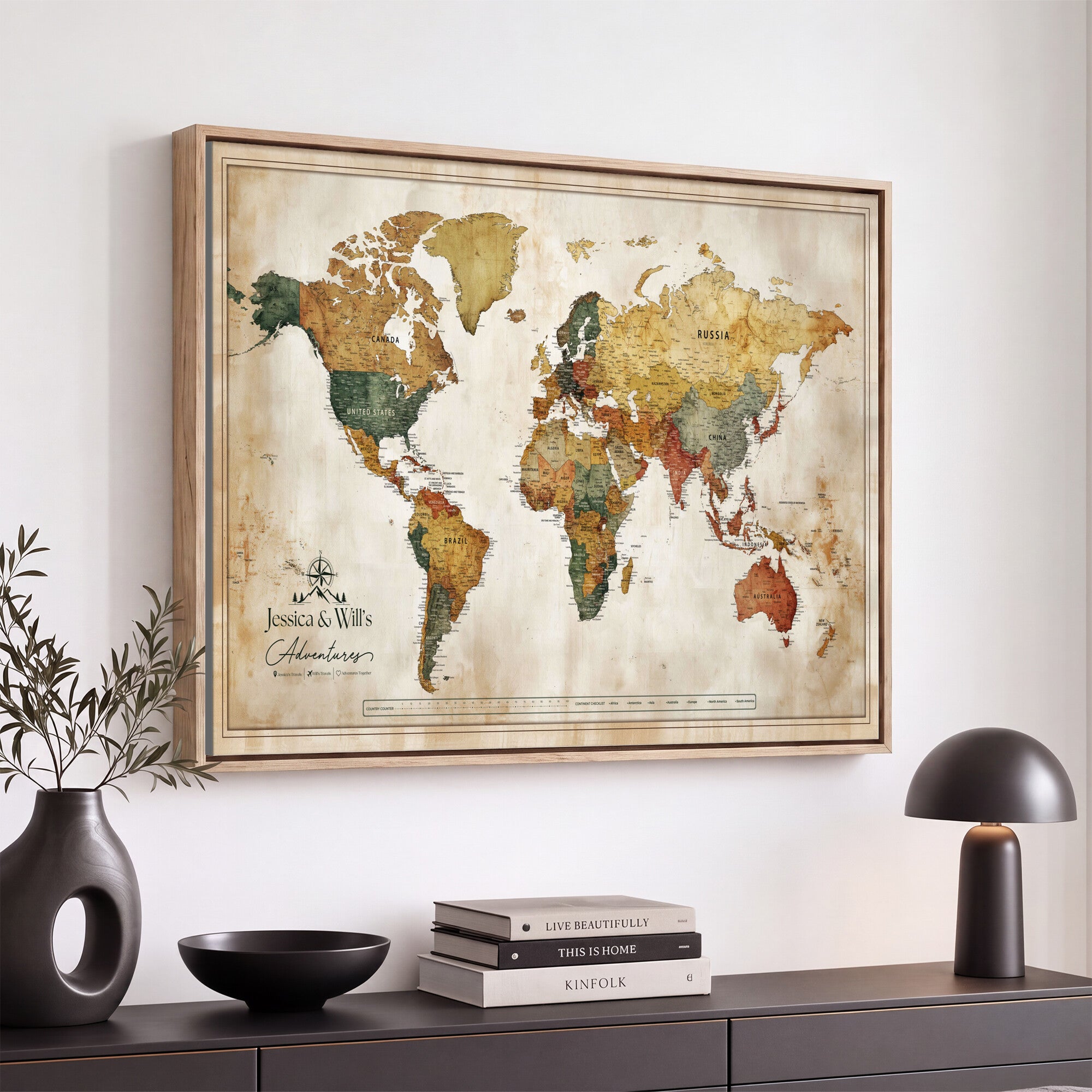 19542567-MGV-CV-36X24 - Custom Push Pin World Map Canvas | Personalized Travel Tracker | Wedding Anniversary Gift for Couples - Adventure Map Wall Art with Pins