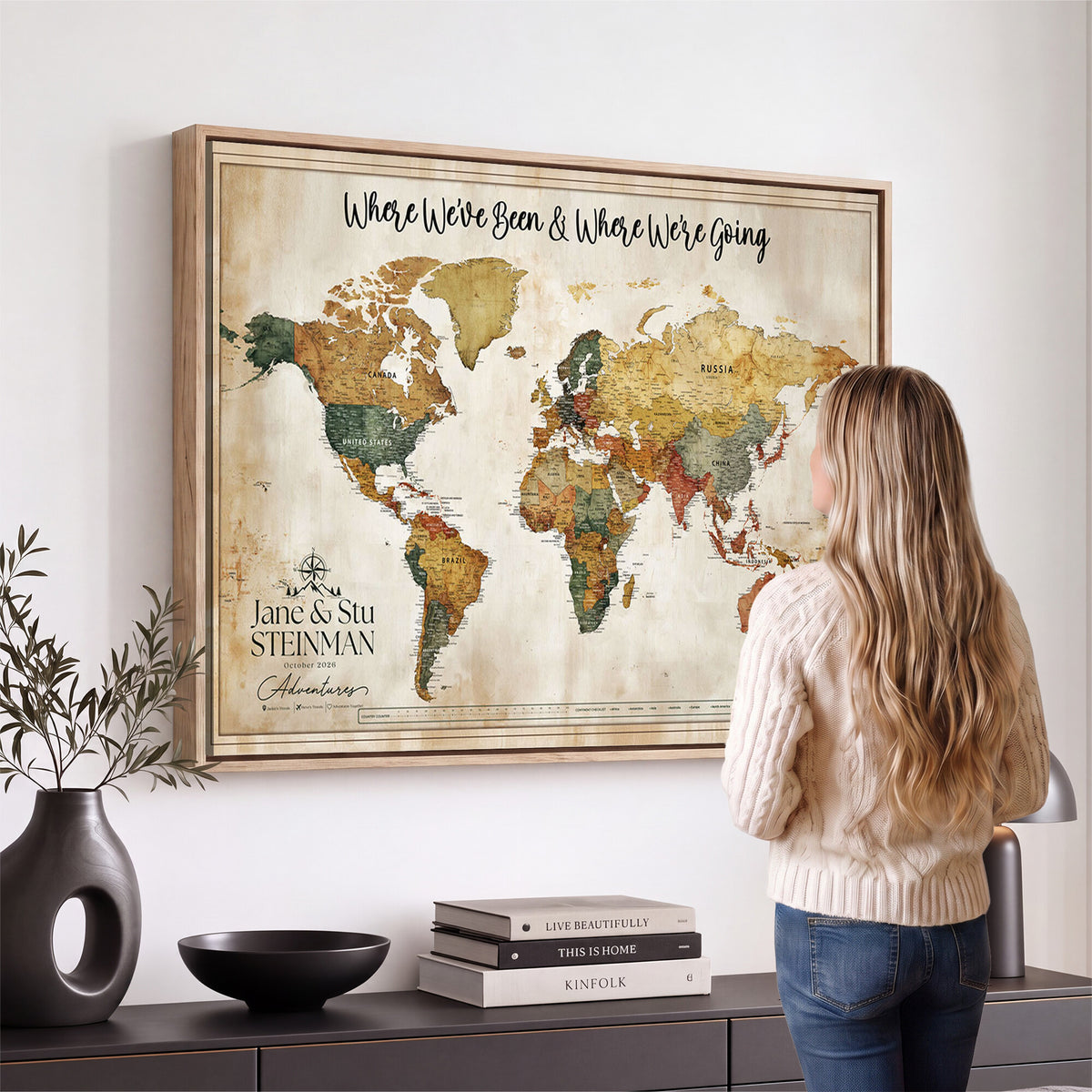 19542567-MGV-CV-36X24 - Custom Push Pin World Map Canvas | Personalized Travel Tracker - NEWMAP-167