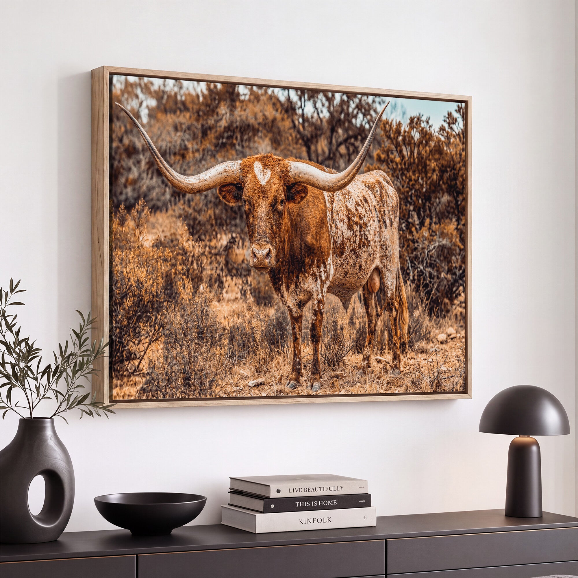 62076449-MGV-CV-36X24 - Texas Cow Bull Longhorn Print for Western Wall Art Decor for Farmhouse