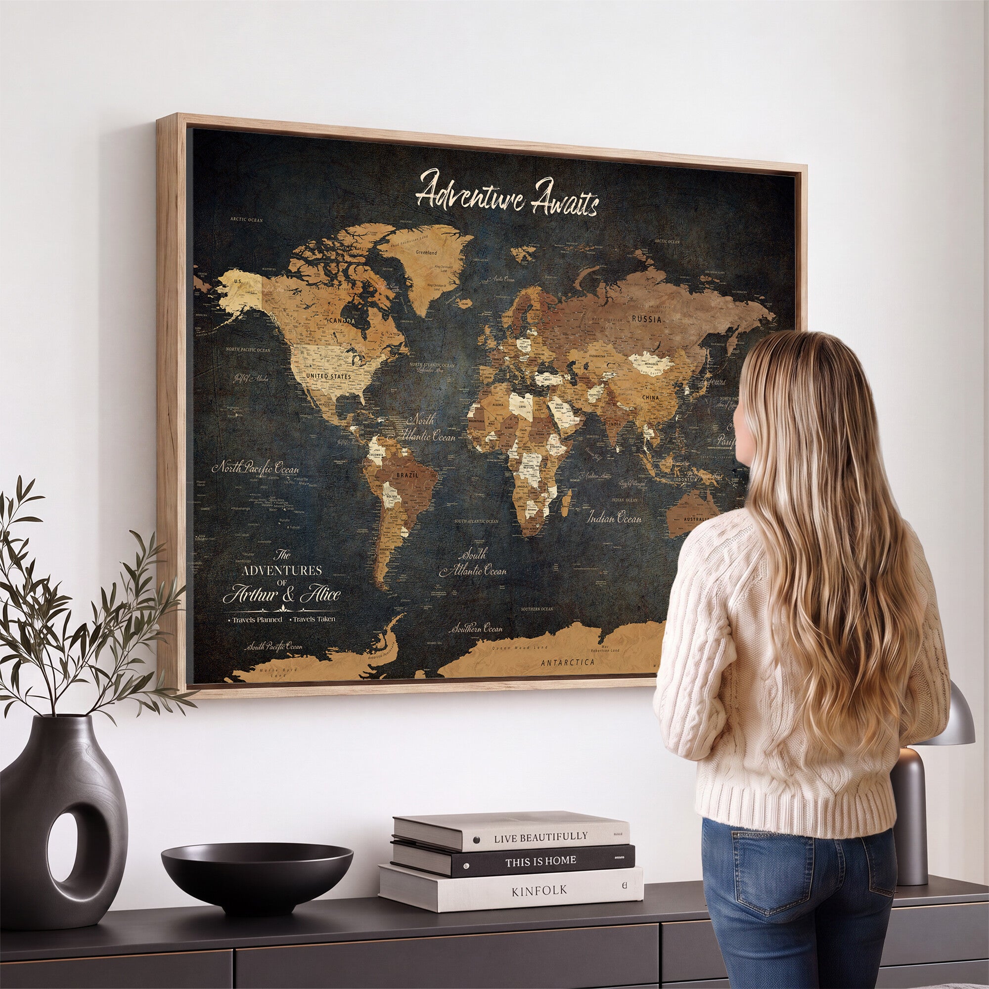 195425676576-MGV-CV-36X24 - Custom Push Pin World Map Canvas PRINT | Personalized Travel Tracker | Wedding Anniversary Gift